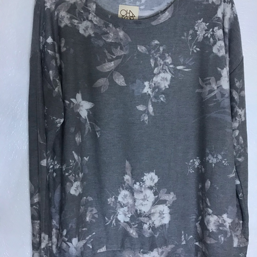 NWOT CHASER grey floral soft stretch shirt top XXL - Picture 13 of 13